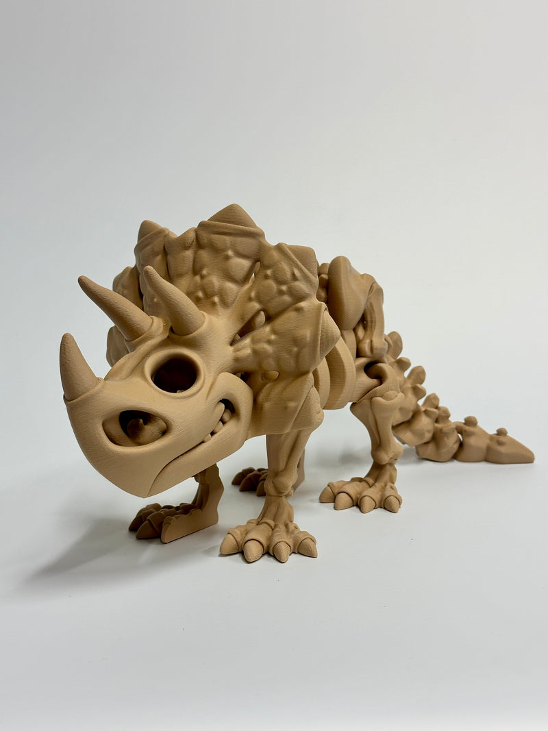 Articulated 3D-printed Skeleton Triceratops in Latte Brown