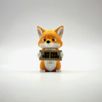For Fox Sake Fox 3D printed desk buddy holding its sign, front view