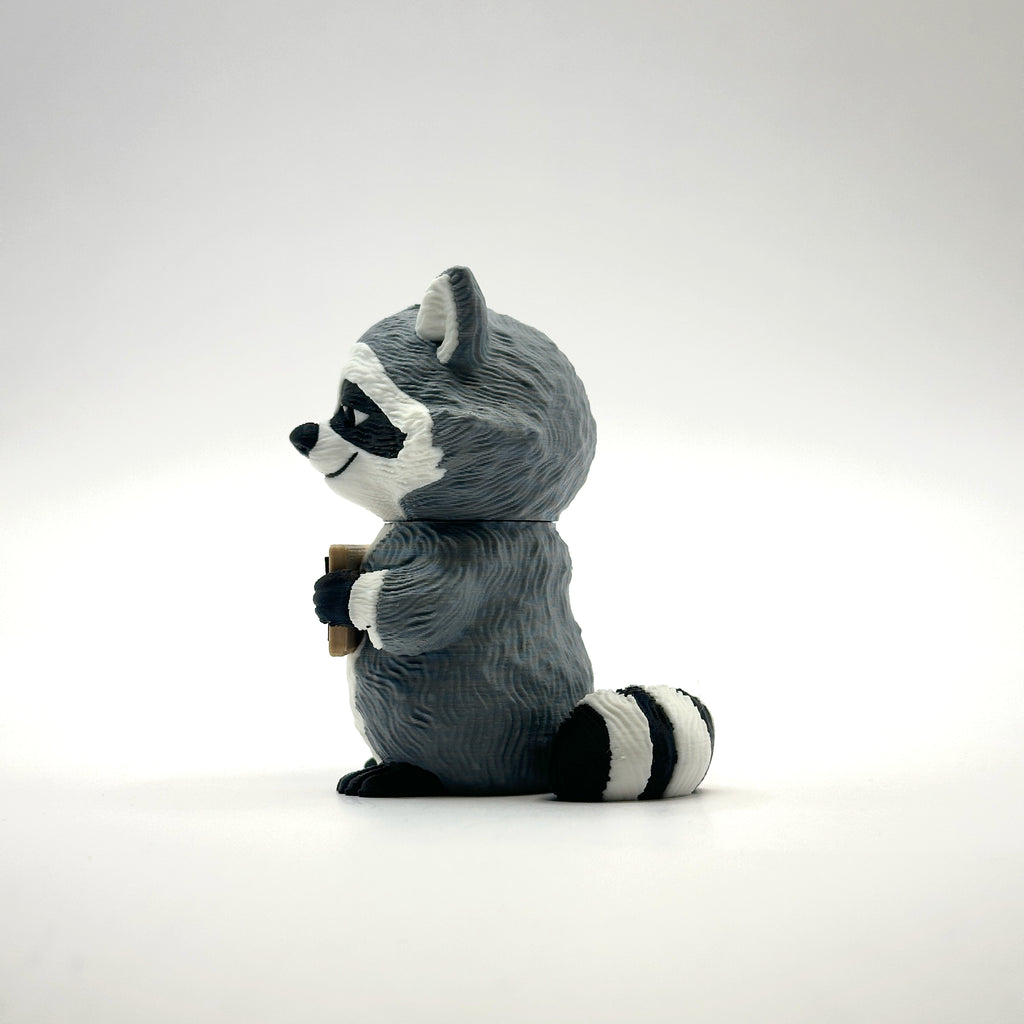 You're Trashy and I Like It Raccoon 3D printed desk buddy, side view