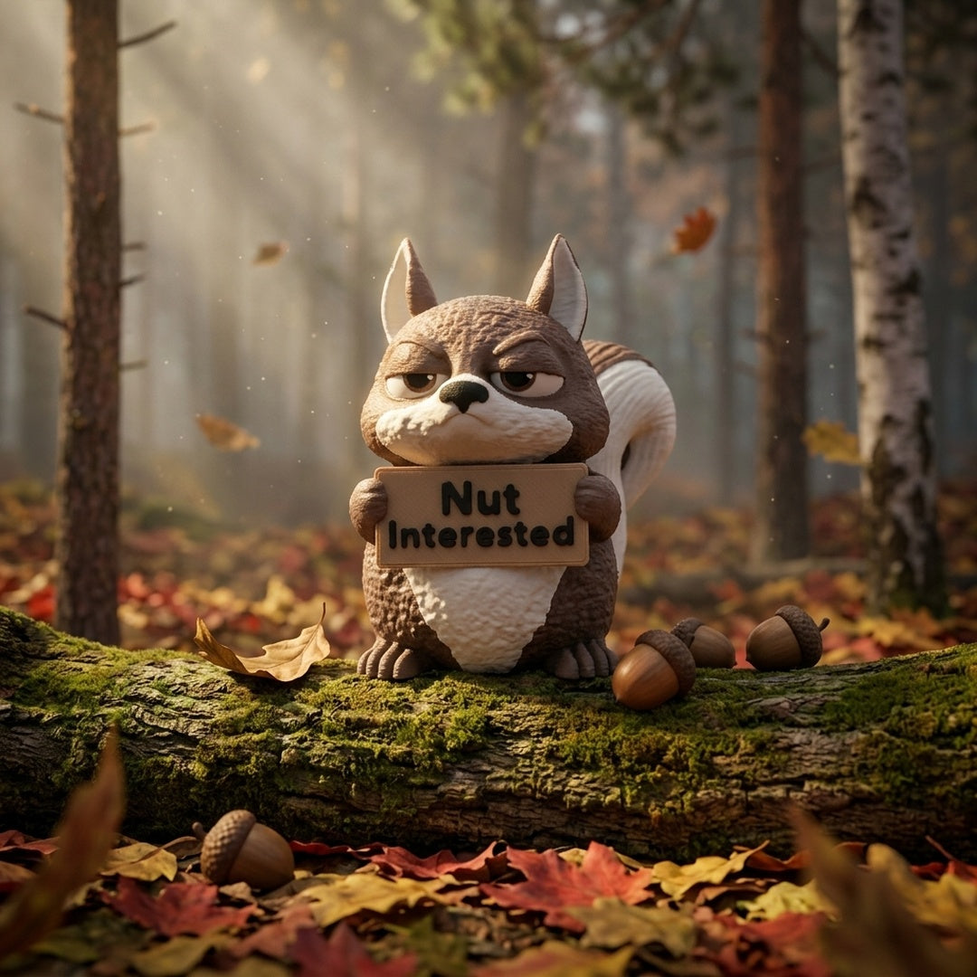 Nut Interested Squirrel desk buddy in a cosy NZ home setting